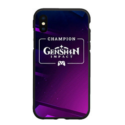 Чехол iPhone XS Max матовый Genshin Impact Gaming Champion: рамка с лого и джо, цвет: 3D-черный