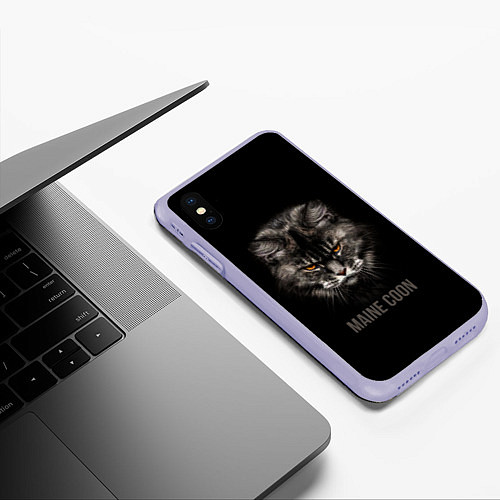 Чехол iPhone XS Max матовый Maine coon - кот / 3D-Светло-сиреневый – фото 3