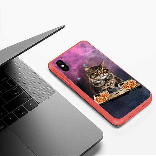 Чехол iPhone XS Max матовый Космический котёнок диджей Space DJ Cat / 3D-Красный – фото 3