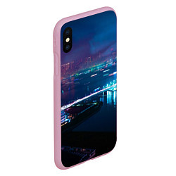 Чехол iPhone XS Max матовый Неоновый город и мост - Синий, цвет: 3D-розовый — фото 2