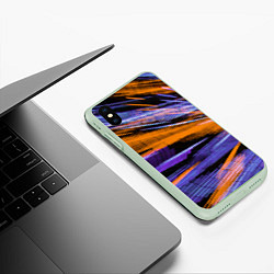 Чехол iPhone XS Max матовый Неоновые прерывающиеся линии - Оранжевый и фиолето, цвет: 3D-салатовый — фото 2