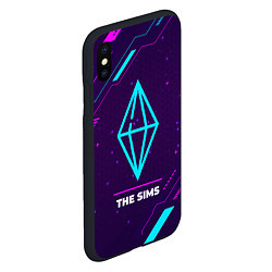 Чехол iPhone XS Max матовый Символ The Sims в неоновых цветах на темном фоне, цвет: 3D-черный — фото 2