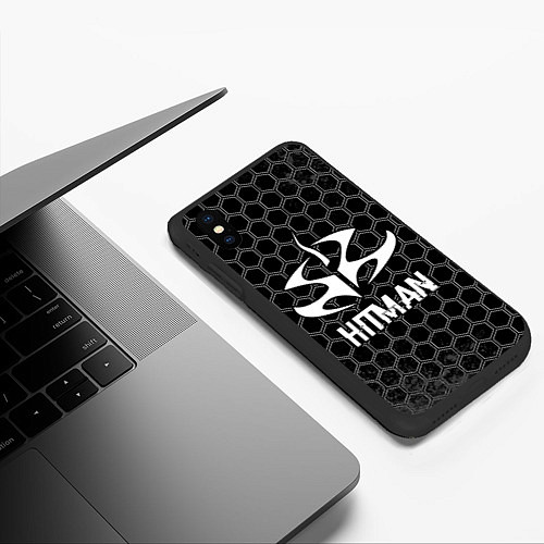 Чехол iPhone XS Max матовый Hitman Glitch на темном фоне / 3D-Черный – фото 3