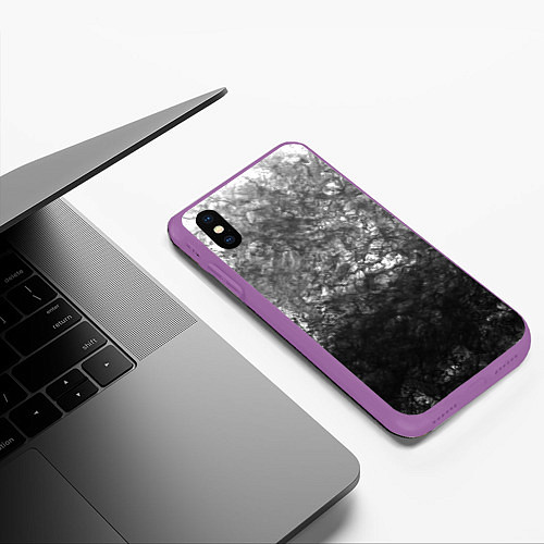 Чехол iPhone XS Max матовый Текстура камня черно-белый узор / 3D-Фиолетовый – фото 3