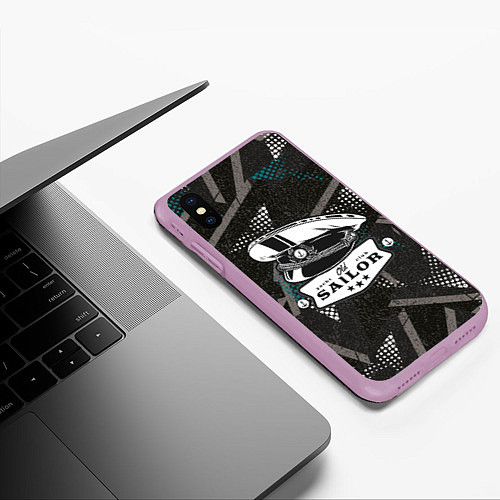 Чехол iPhone XS Max матовый Фуражка кепка моряка - матроса / 3D-Сиреневый – фото 3