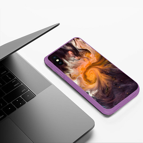 Чехол iPhone XS Max матовый Неоновые краски - Оранжевый / 3D-Фиолетовый – фото 3