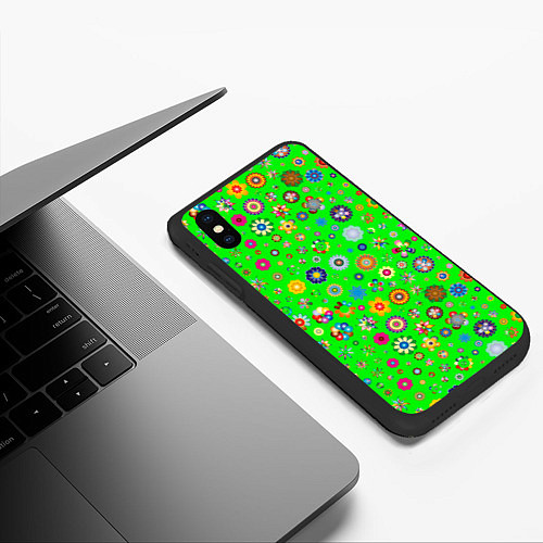 Чехол iPhone XS Max матовый TEXTURE OF MULTICOLORED FLOWERS / 3D-Черный – фото 3