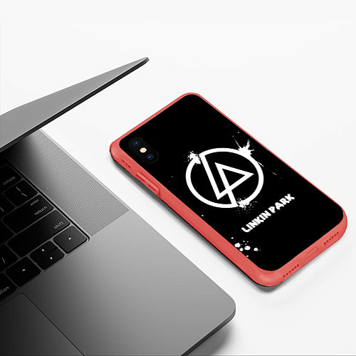 Чехол iPhone XS Max матовый Linkin Park логотип краской / 3D-Красный – фото 3