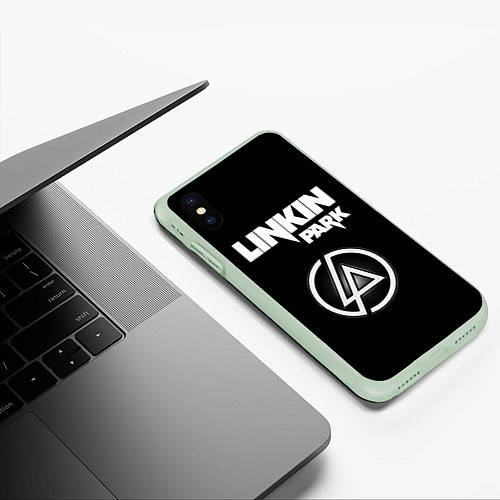 Чехол iPhone XS Max матовый Linkin Park логотип и надпись / 3D-Салатовый – фото 3