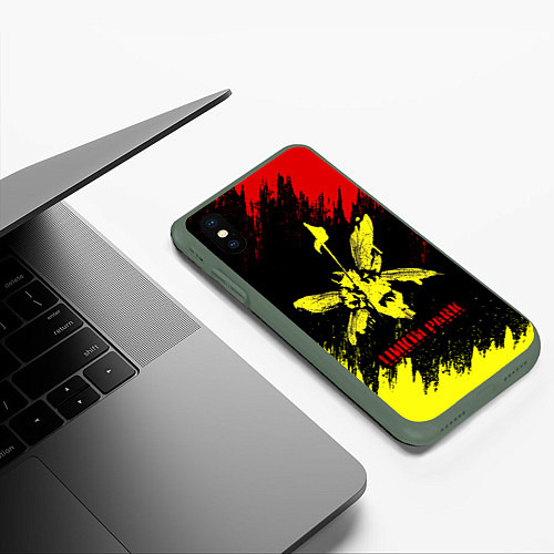 Чехол iPhone XS Max матовый Linkin Park желто-красный / 3D-Темно-зеленый – фото 3