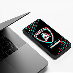 Чехол iPhone XS Max матовый Значок Lamborghini в стиле Glitch на темном фоне, цвет: 3D-черный — фото 2