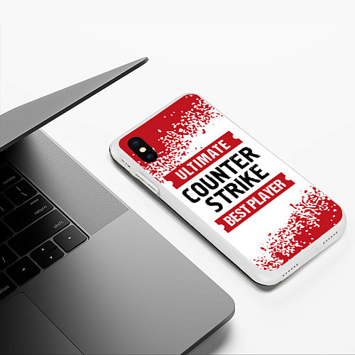 Чехол iPhone XS Max матовый Counter Strike: красные таблички Best Player и Ult / 3D-Белый – фото 3