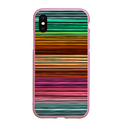 Чехол iPhone XS Max матовый Multicolored thin stripes Разноцветные полосы, цвет: 3D-розовый