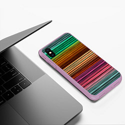 Чехол iPhone XS Max матовый Multicolored thin stripes Разноцветные полосы, цвет: 3D-сиреневый — фото 2