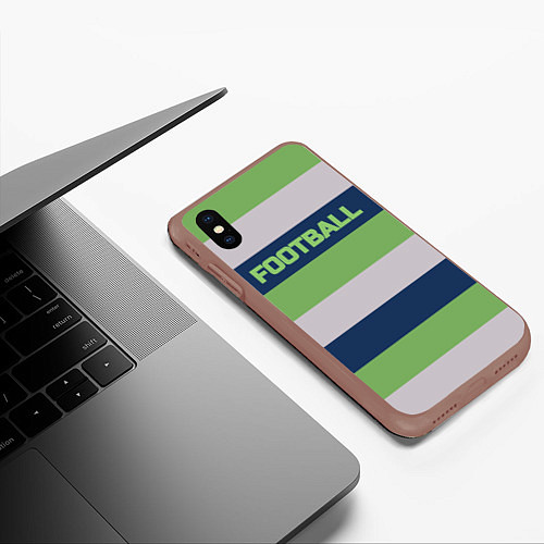 Чехол iPhone XS Max матовый Цветные полосы текст футбол Text football colored / 3D-Коричневый – фото 3