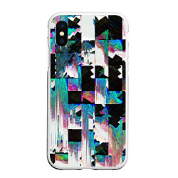 Чехол iPhone XS Max матовый Glitch Abstract squares Глитч Абстрактные квадраты, цвет: 3D-белый