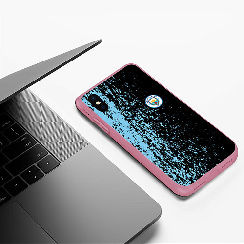 Чехол iPhone XS Max матовый Manchester city манчестер сити голубые брызги / 3D-Малиновый – фото 3