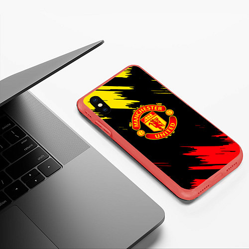 Чехол iPhone XS Max матовый Manchester united Texture / 3D-Красный – фото 3