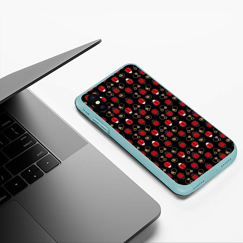 Чехол iPhone XS Max матовый Красные Божьи коровки на черном фоне ladybug / 3D-Мятный – фото 3