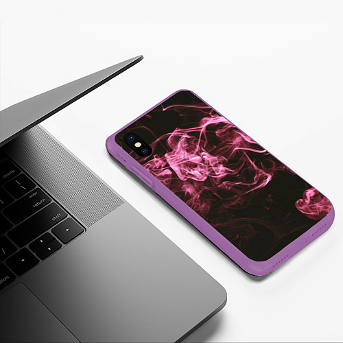 Чехол iPhone XS Max матовый Неоновые пары дыма - Розовый / 3D-Фиолетовый – фото 3