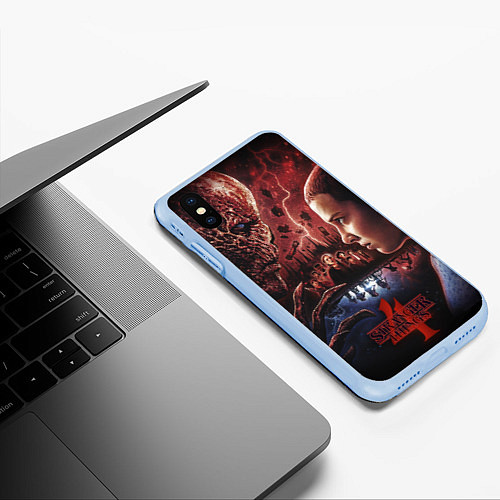 Чехол iPhone XS Max матовый Vecna vs Eleven Stranger Things 4 / 3D-Голубой – фото 3