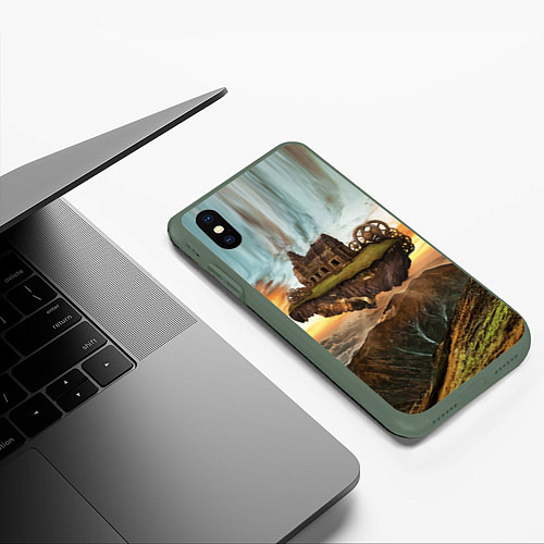 Чехол iPhone XS Max матовый Горный пейзаж в стиле Стимпанк / 3D-Темно-зеленый – фото 3