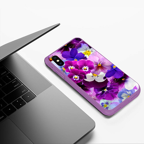 Чехол iPhone XS Max матовый CHARMING PANSIES / 3D-Фиолетовый – фото 3