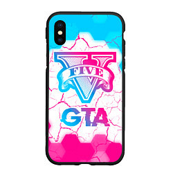 Чехол iPhone XS Max матовый GTA Neon Gradient, цвет: 3D-черный