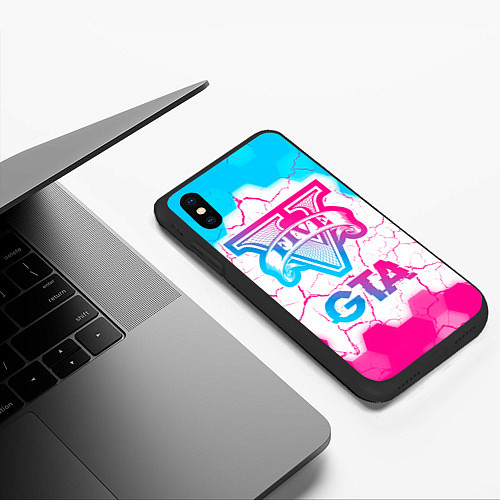 Чехол iPhone XS Max матовый GTA Neon Gradient / 3D-Черный – фото 3