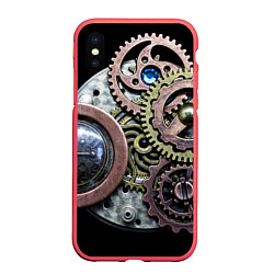 Чехол iPhone XS Max матовый Mechanism of gears in Steampunk style, цвет: 3D-красный