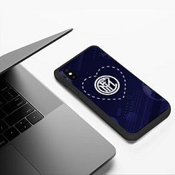 Чехол iPhone XS Max матовый Лого Inter в сердечке на фоне мячей, цвет: 3D-черный — фото 2