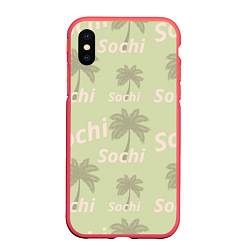 Чехол iPhone XS Max матовый Пальмы на салатном фоне palm trees text, цвет: 3D-красный