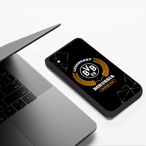 Чехол iPhone XS Max матовый Лого Borussia и надпись Legendary Football Club на / 3D-Черный – фото 3