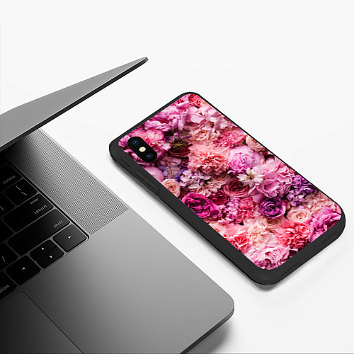 Чехол iPhone XS Max матовый BOUQUET OF VARIOUS FLOWERS / 3D-Черный – фото 3