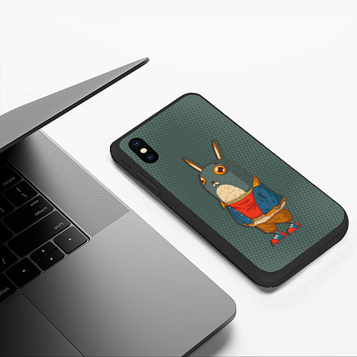 Чехол iPhone XS Max матовый Задумчивый кролик / 3D-Черный – фото 3