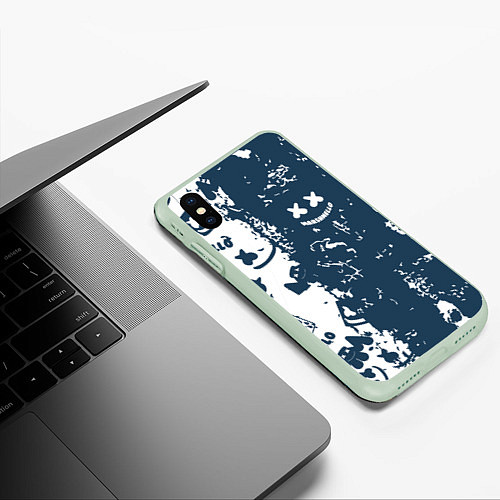 Чехол iPhone XS Max матовый Marshmello паттерн / 3D-Салатовый – фото 3