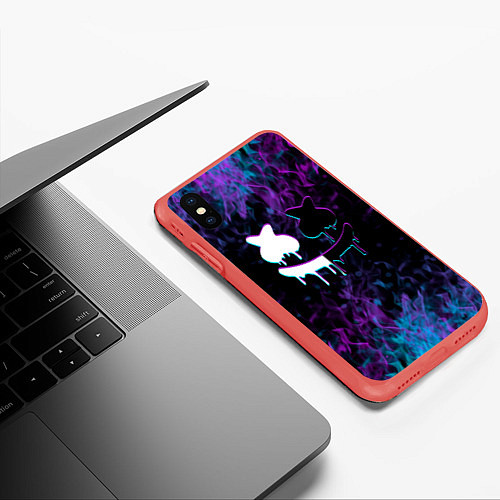 Чехол iPhone XS Max матовый Marshmello neon пламя / 3D-Красный – фото 3