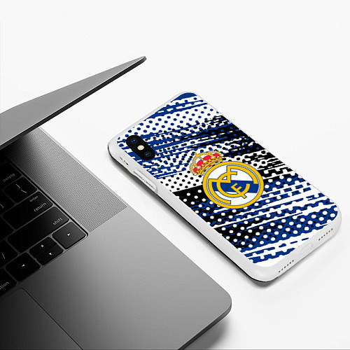 Чехол iPhone XS Max матовый Real madrid Реал Мадрид краски / 3D-Белый – фото 3