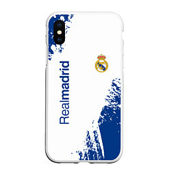 Чехол iPhone XS Max матовый Реал Мадрид краска, цвет: 3D-белый