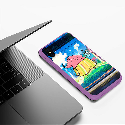 Чехол iPhone XS Max матовый Слониха с кофе / 3D-Фиолетовый – фото 3