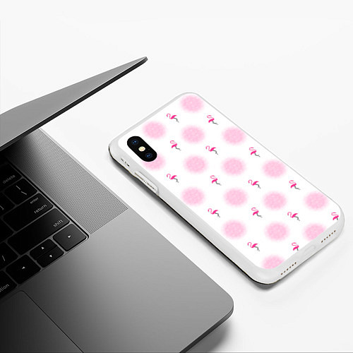 Чехол iPhone XS Max матовый Фламинго и круги на белом фоне / 3D-Белый – фото 3