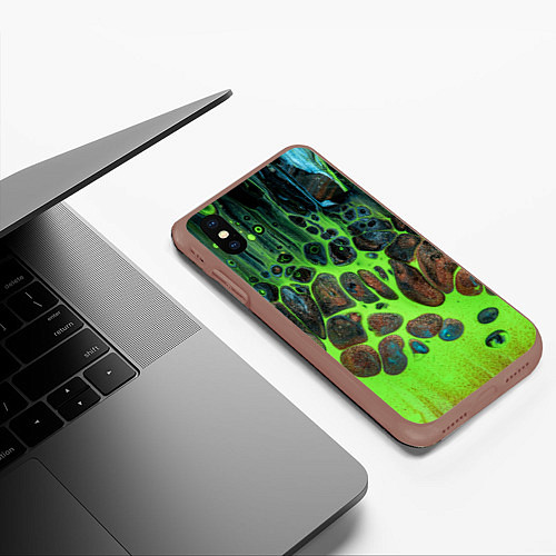 Чехол iPhone XS Max матовый Неоновый песок и камни - Зелёный / 3D-Коричневый – фото 3