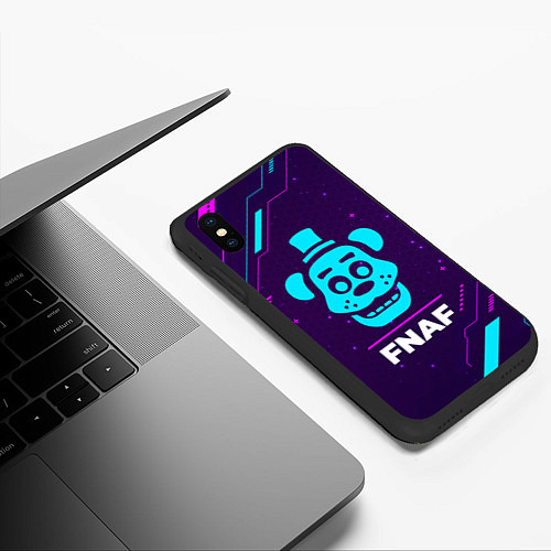 Чехол iPhone XS Max матовый Символ FNAF в неоновых цветах на темном фоне / 3D-Черный – фото 3