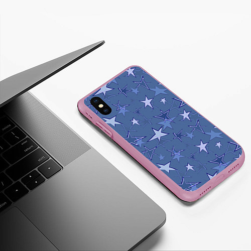 Чехол iPhone XS Max матовый Gray-Blue Star Pattern / 3D-Розовый – фото 3