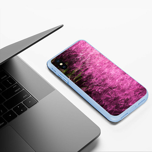 Чехол iPhone XS Max матовый Неоновые волны на воде - Розовый / 3D-Голубой – фото 3