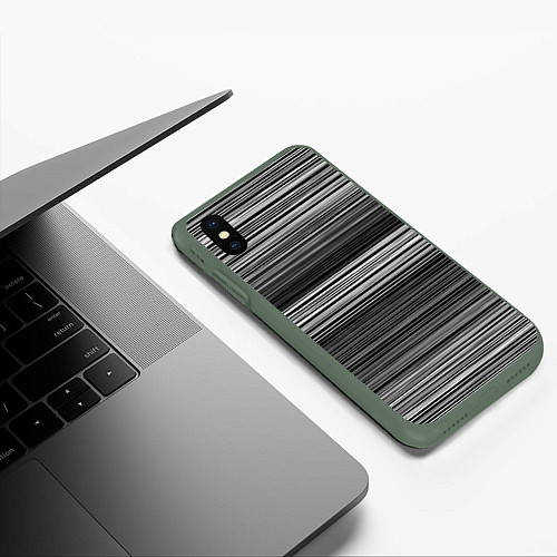 Чехол iPhone XS Max матовый Black and white thin stripes Тонкие полосы / 3D-Темно-зеленый – фото 3