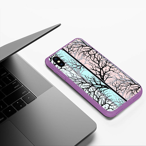 Чехол iPhone XS Max матовый Абстрактный узор tree branches / 3D-Фиолетовый – фото 3