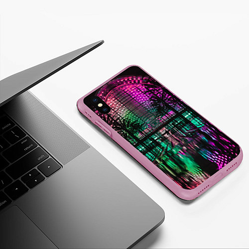 Чехол iPhone XS Max матовый Неоновое здание ночью - Розовый / 3D-Розовый – фото 3