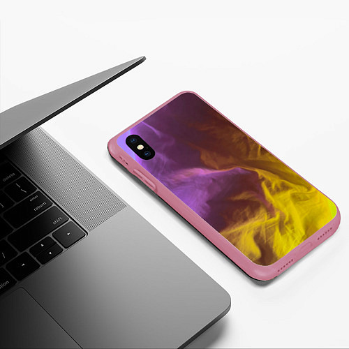 Чехол iPhone XS Max матовый Неоновые фонари на шёлковой поверхности - Фиолетов / 3D-Малиновый – фото 3