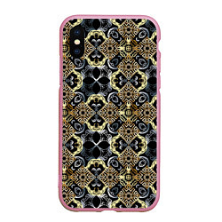 Чехол iPhone XS Max матовый BLACK AND GOLD узоры, цвет: 3D-розовый